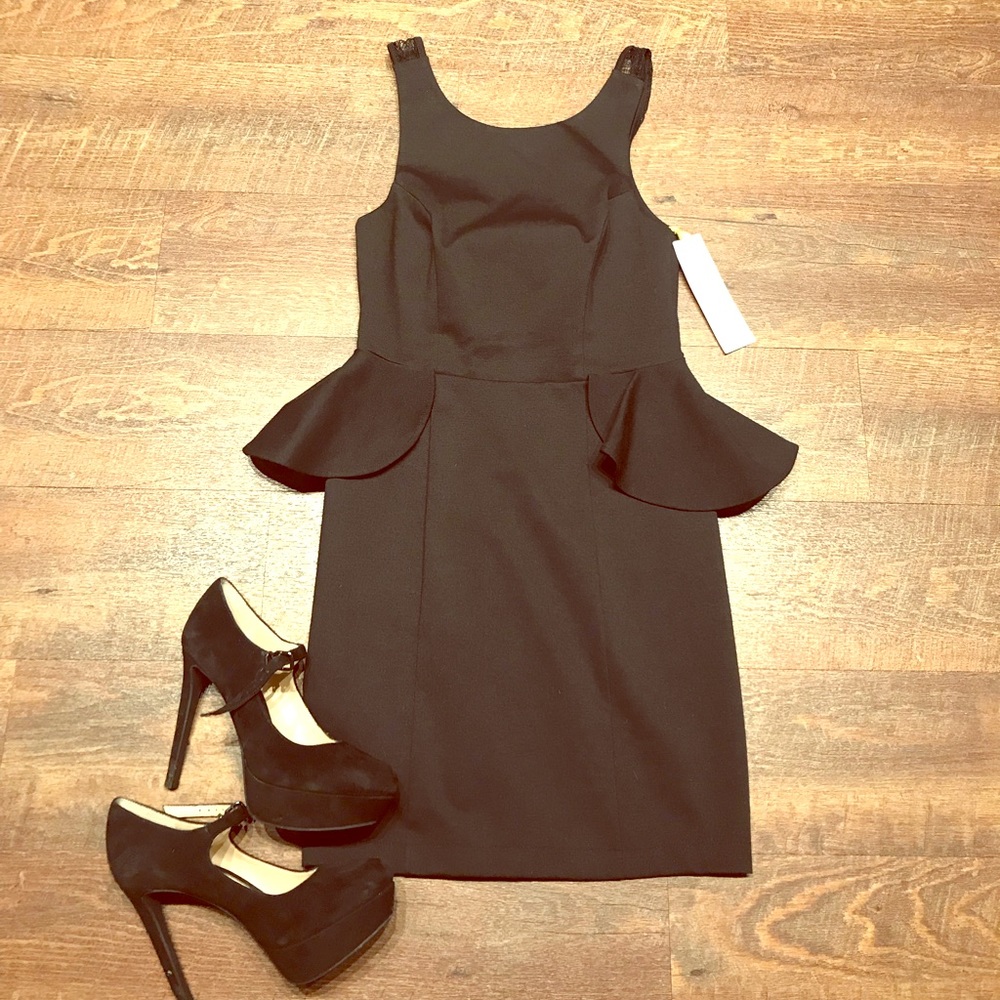 NWT - Black Peplum Mini Dress with Lace Detail